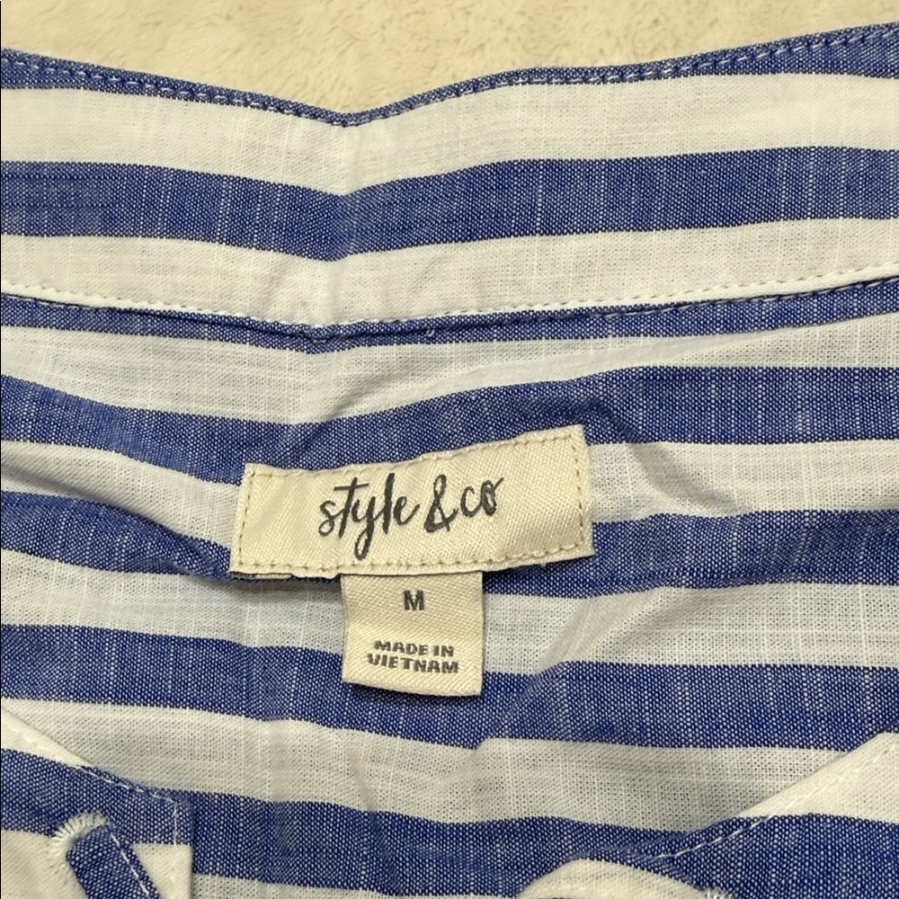 Style & Co Blue and White Striped Blouse M - Picture 2 of 4